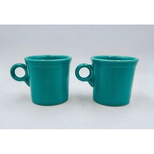 Fiesta Ware Coffee Cup Mugs Tom and Jerry HLC O Ring Handle Turquoise Fiestaware